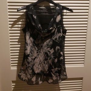 Theory black and grey floral womens blouse